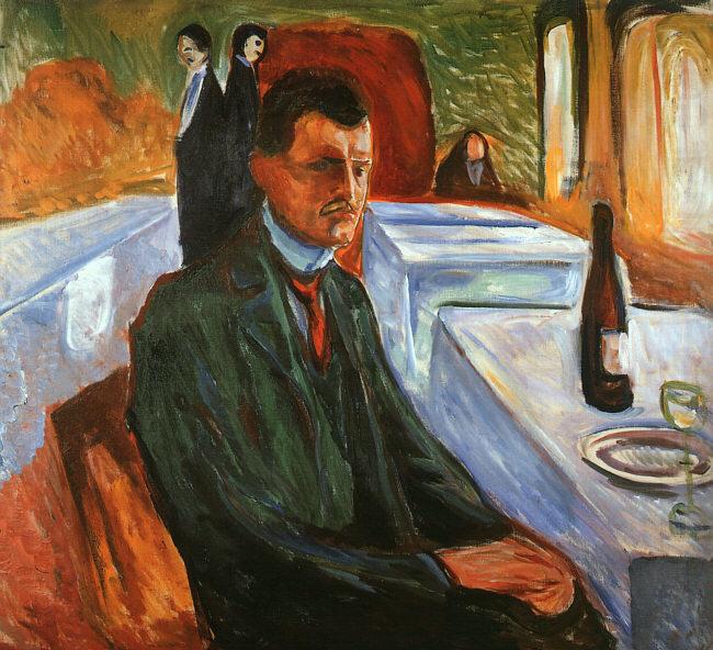 Self Portrait with a Wine Bottle, Edvard Munch